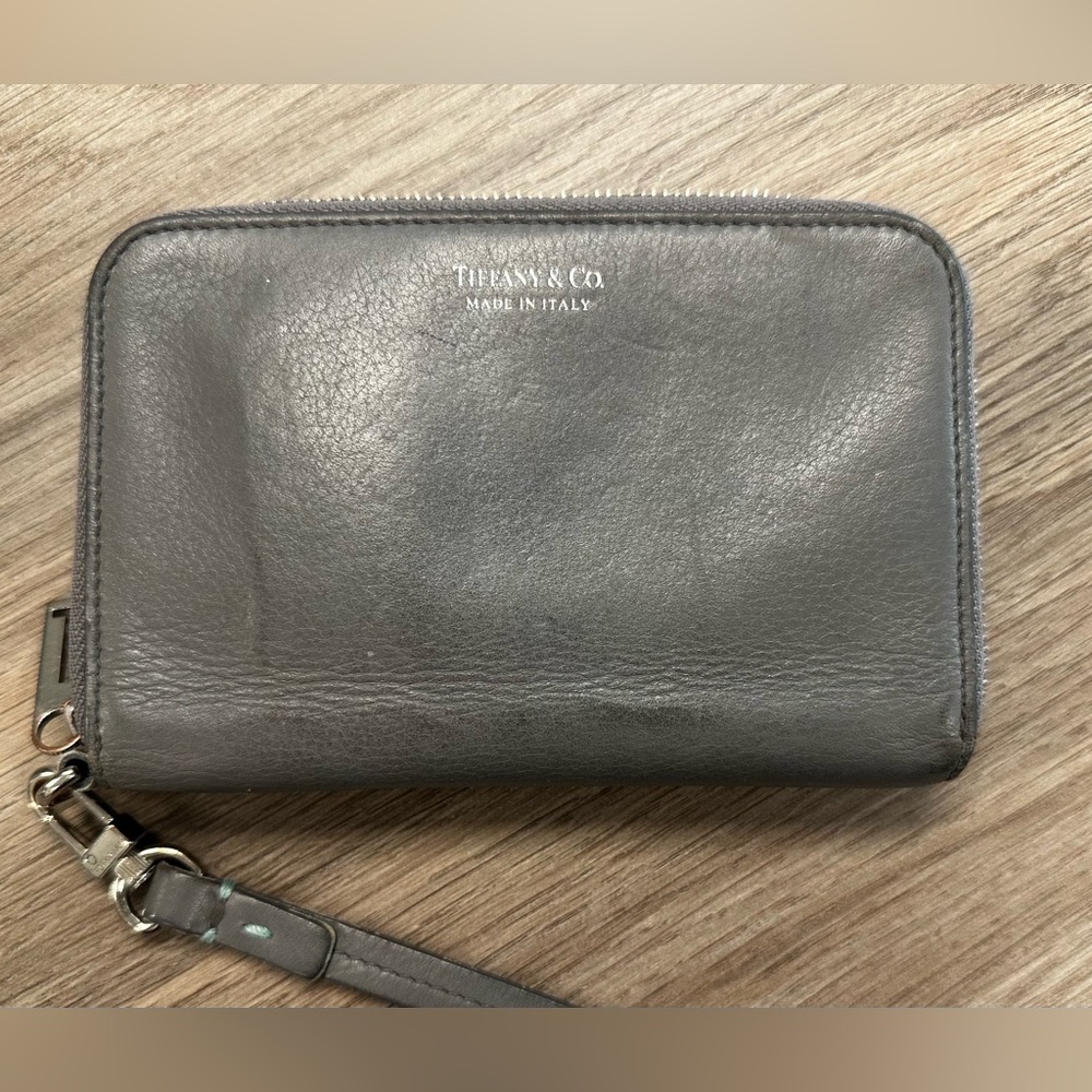 Tiffany & Co. Charcoal Leather Wristlet